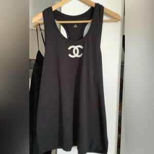 Designer inspired Black and White Tank Top with Racerback women’s L